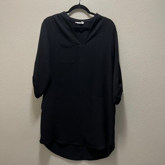 Lush Tunic Blouse Black 3/4 Roll Tab Sleeves V-Neck Pullover Oversized Size M - Picture 2 of 6